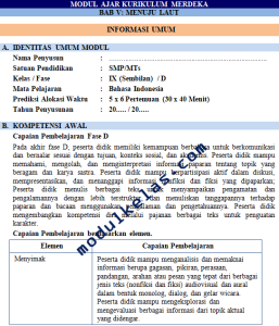 Modul Ajar Bahasa Indonesia Kelas 9 SMP Fase D Kurikulum Merdeka