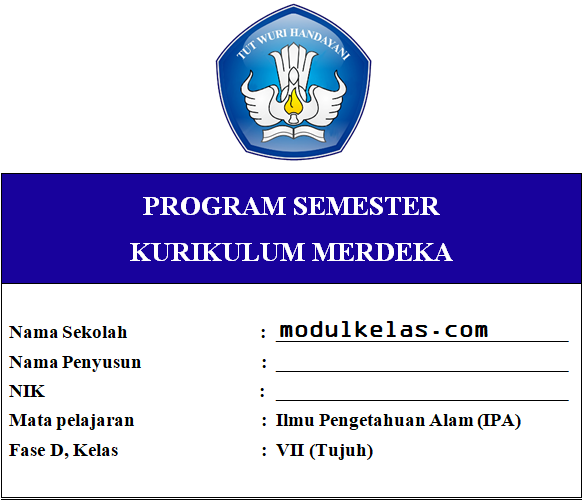 Program Semester (Prosem) IPA Kelas 7 Fase D Kurikulum Merdeka