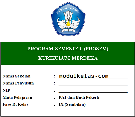 Prosem PAI dan Budi Pekerti Kelas 9 Fase D Kurikulum Merdeka