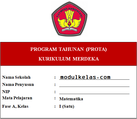 Program Tahunan (Prota) Matematika Kelas 1 Kurikulum Merdeka