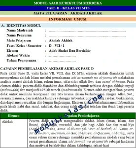 Modul Ajar Kurikulum Merdeka Akidah Akhlak Kelas 7 Fase D