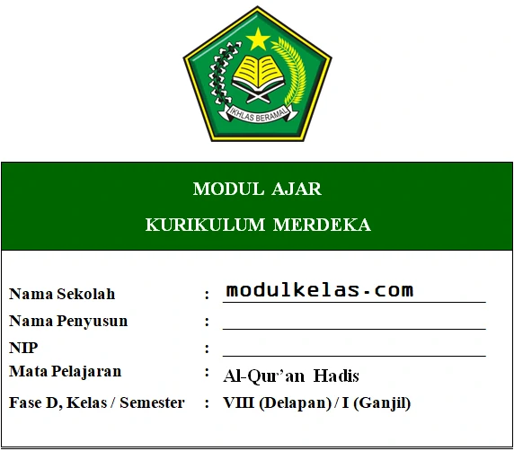 Modul Ajar Kurikulum Merdeka Al-Qur’an Hadis Kelas 8 MTs