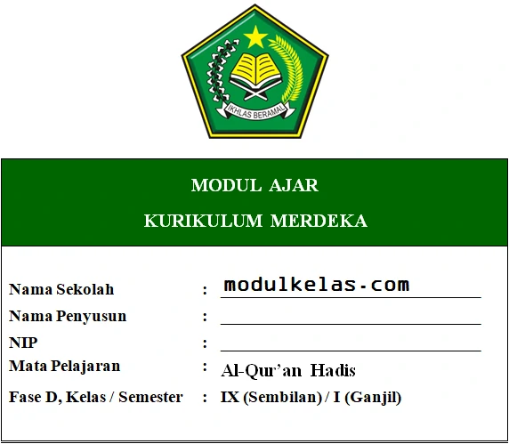 Modul Ajar Kurikulum Merdeka Al-Qur’an Hadis Kelas 9
