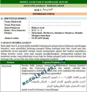 Modul Ajar Bahasa Arab Kelas 10 Fase E Kurikulum Merdeka