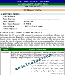 Modul Ajar Bahasa Arab Kelas 7 Fase D Kurikulum Merdeka