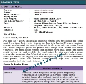 Modul Ajar Kurikulum Merdeka Bahasa Indonesia Tingkat Lanjut Kelas 12 Fase F