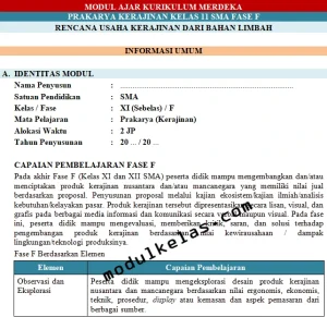 Modul Ajar Prakarya Kerajinan Kelas 11 Fase F Kurikulum Merdeka