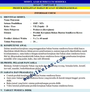 Modul Ajar Kurikulum Merdeka Prakarya Kerajinan Kelas 7 SMP Fase D
