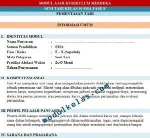 Modul Ajar Seni Tari Kelas 10 Fase E Kurikulum Merdeka