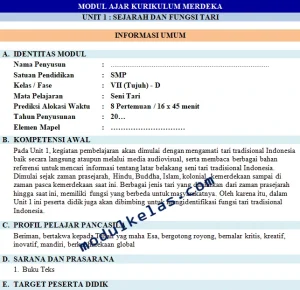 Modul Ajar Kurikulum Merdeka Seni Tari Kelas 7 SMP Fase D