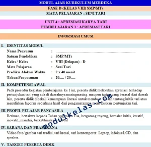 Modul Ajar Kurikulum Merdeka Seni Tari Kelas 8 SMP Fase D
