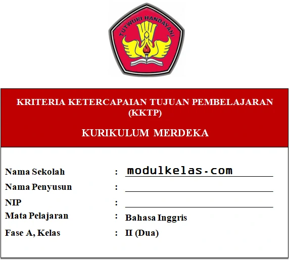 KKTP Bahasa Inggris Kelas 2 SD/MI Fase A Kurikulum Merdeka