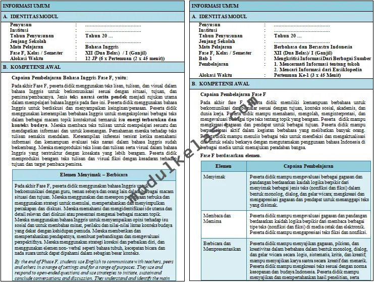 Modul ajar kelas 12 SMA fase F kurikulum merdeka