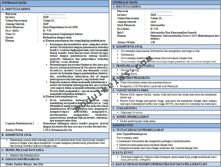 Modul ajar kelas 7 SMP fase D kurikulum merdeka