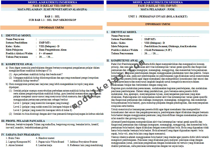 Modul ajar kelas 8 SMP fase D kurikulum merdeka