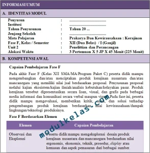 Modul Ajar Prakarya Kerajinan Kelas 12 SMA Fase F Kurikulum Merdeka