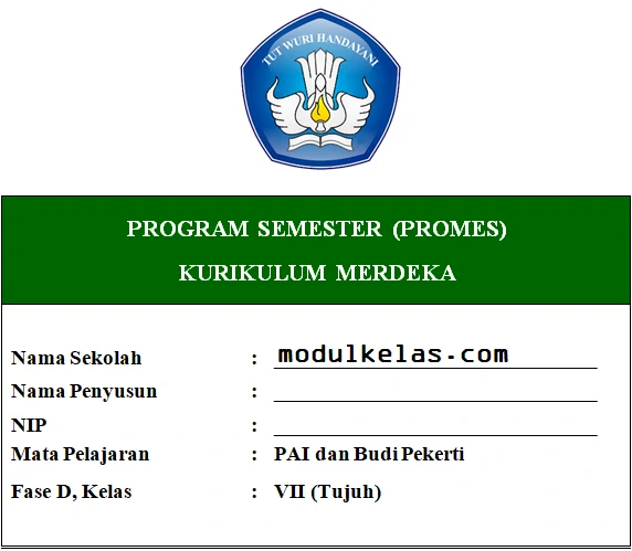 Promes PAI dan Budi Pekerti Kelas 7 Fase D Kurikulum Merdeka