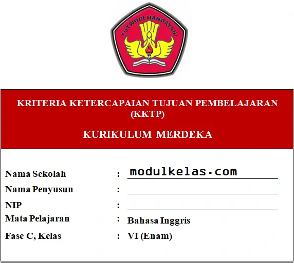 KKTP Bahasa Inggris Kelas 6 Fase C Kurikulum Merdeka