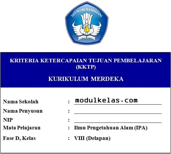 KKTP IPA Kelas 8 SMP/MTs Fase D Kurikulum Merdeka
