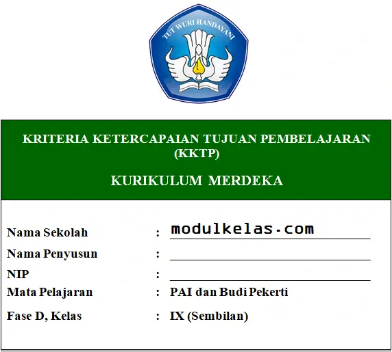 KKTP PAI dan Budi Pekerti Kelas 9 Fase D Kurikulum Merdeka