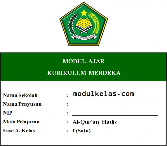 Modul Ajar Al-Qur’an Hadis Kelas 1 MI Kurikulum Merdeka