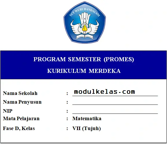 Promes Matematika Kelas 7 SMP/MTs Fase D Kurikulum Merdeka