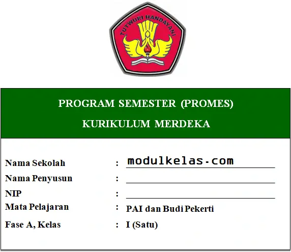 Promes PAI dan Budi Pekerti Kelas 1 Fase A Kurikulum Merdeka