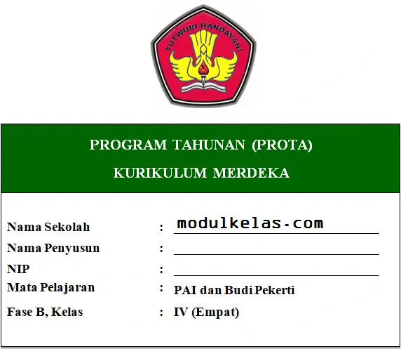 Prota PAI dan Budi Pekerti Kelas 4 Fase B Kurikulum Merdeka