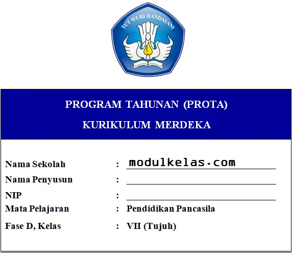 Prota Pendidikan Pancasila Kelas 7 Fase D Kurikulum Merdeka