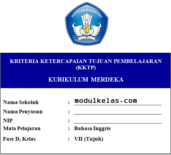 KKTP Bahasa Inggris Kelas 7 Fase D Kurikulum Merdeka