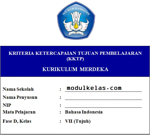 KKTP Bahasa Indonesia Kelas 7 Fase D Kurikulum Merdeka