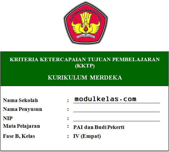 KKTP PAI dan Budi Pekerti Kelas 4 Fase B Kurikulum Merdeka