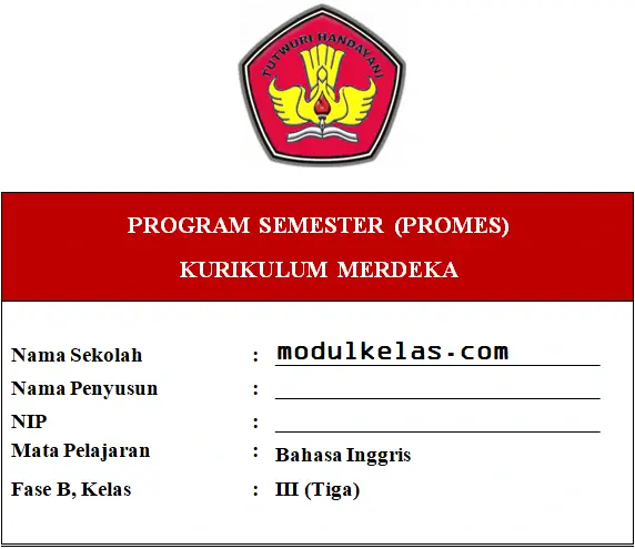 Promes Bahasa Inggris Kelas 3 Fase B Kurikulum Merdeka