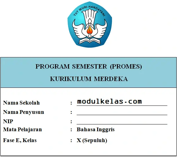 Promes Bahasa Inggris Kelas 10 Fase E Kurikulum Merdeka