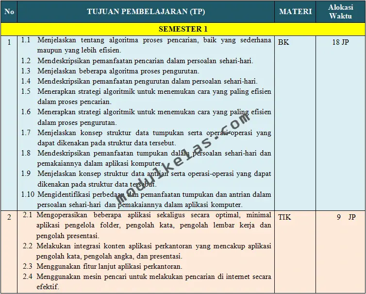 Prota (Program Tahunan) Informatika Kelas 10 Kurikulum Merdeka