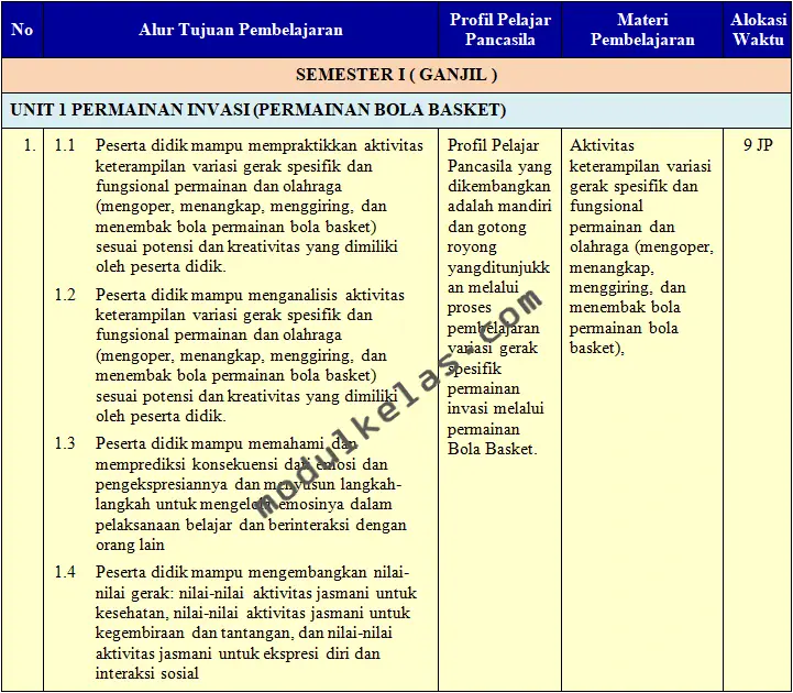 Prota (Program Tahunan) PJOK Kelas 8 SMP/MTs