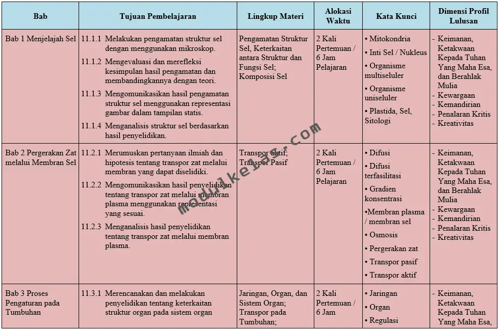 Alur Tujuan Pembelajaran (ATP) Biologi Kelas 11