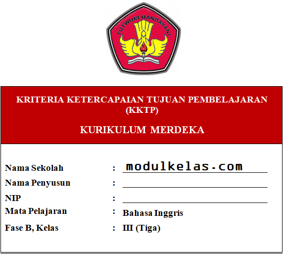 KKTP Bahasa Inggris Kelas 3 Fase B Kurikulum Merdeka