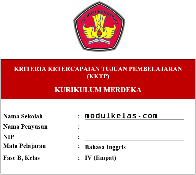 KKTP Bahasa Inggris Kelas 4 Fase B Kurikulum Merdeka