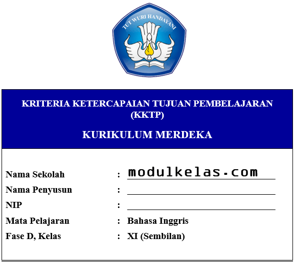 KKTP Bahasa Inggris Kelas 9 Fase D Kurikulum Merdeka
