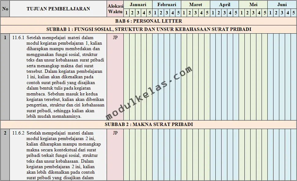 Promes (Program Semester) Bahasa Inggris Kelas 11
