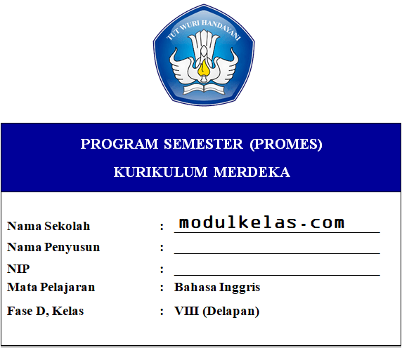 Promes Bahasa Inggris Kelas 8 Fase D Kurikulum Merdeka