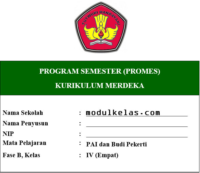 Promes PAI dan Budi Pekerti Kelas 4 Fase B Kurikulum Merdeka