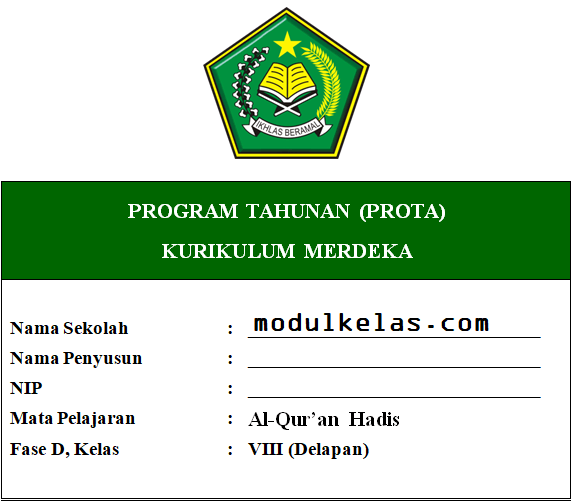 Prota Al-Qur’an Hadis Kelas 8 Fase D Kurikulum Merdeka