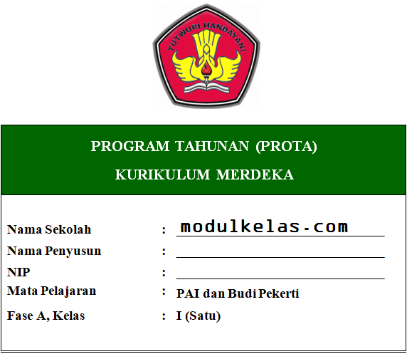 Prota PAI dan Budi Pekerti Kelas 1 Fase A Kurikulum Merdeka
