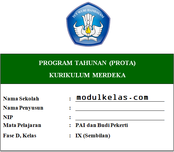 Prota PAI dan Budi Pekerti Kelas 9 Fase D Kurikulum Merdeka