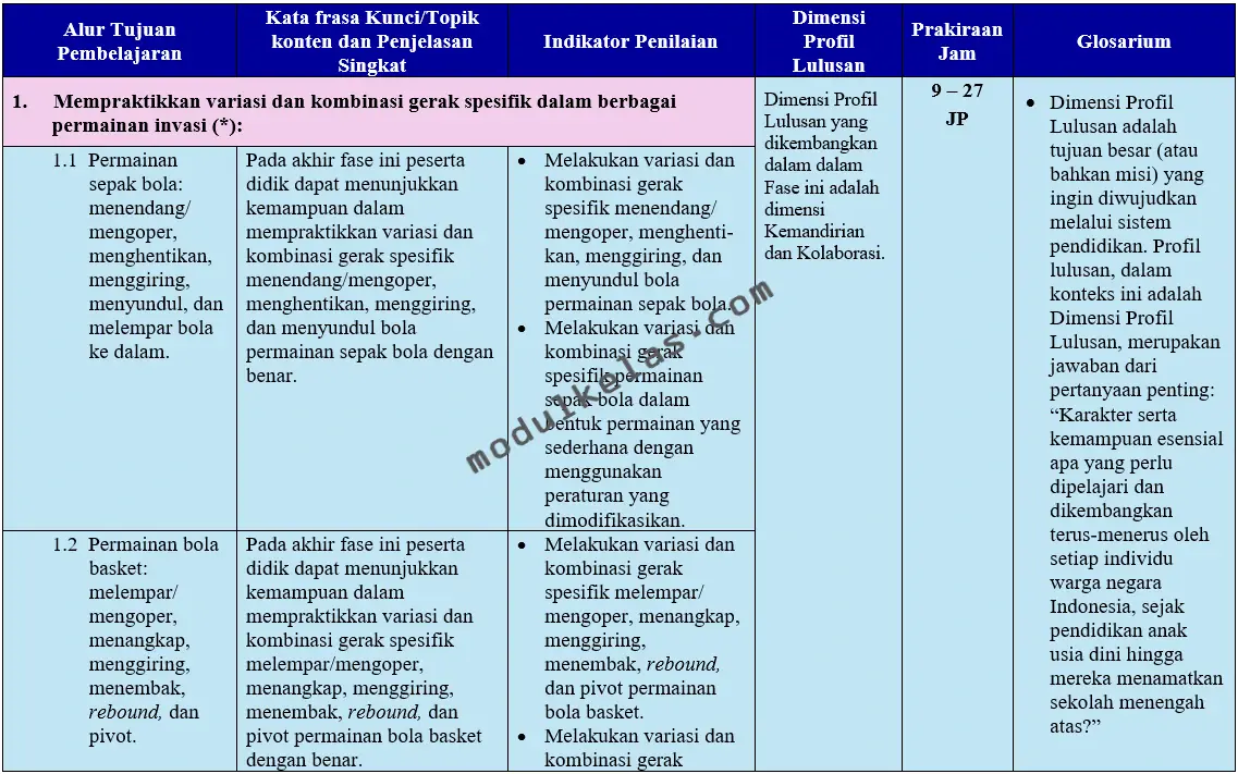 Alur Tujuan Pembelajaran (ATP) PJOK Kelas 9