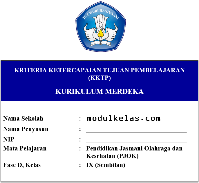 KKTP PJOK Kelas 9 SMP/MTs Fase D Kurikulum Merdeka