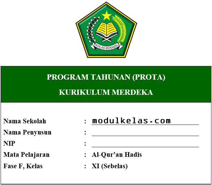 Prota Al-Qur’an Hadis Kelas 11 Fase F Kurikulum Merdeka