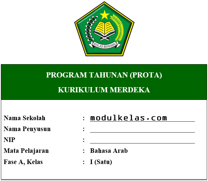 Prota Bahasa Arab Kelas 1 Fase A Kurikulum Merdeka